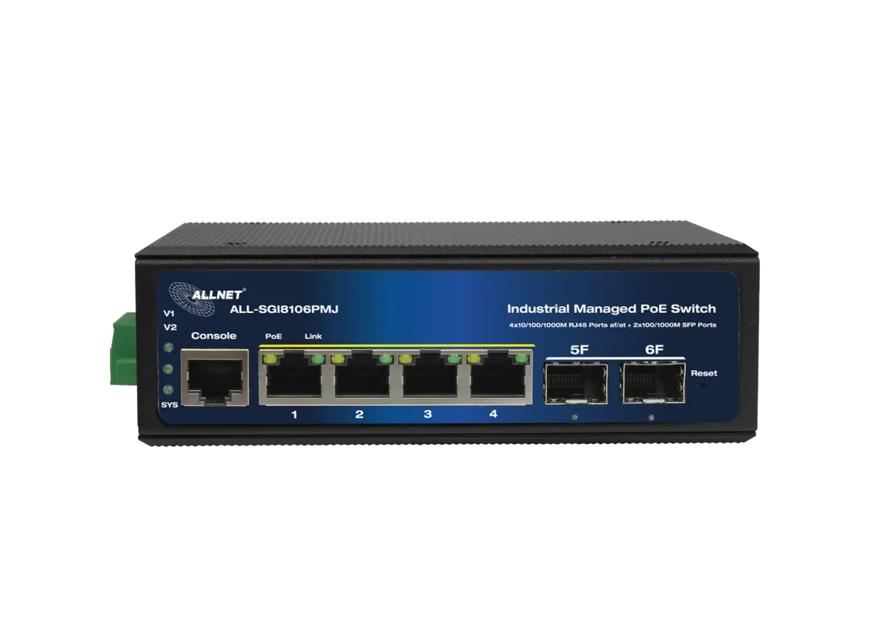 ALLNET Switch industrial full managed Layer2+ 6 Port GbE • PoE Budget 360W • 4x PoE bt • 2x SFP • Lüfterlos • DIN • ALL-SGI8106PMJ-BT – Bild 4