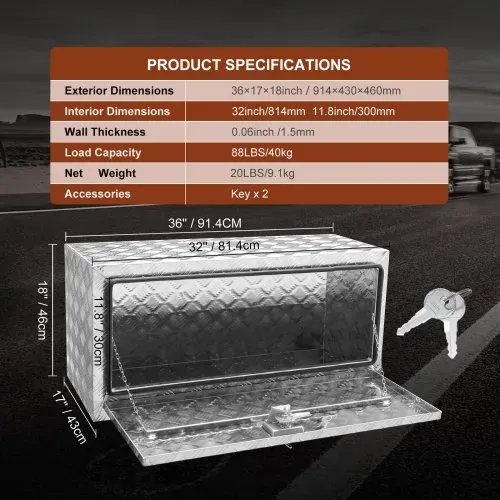 VEVOR Truckbox Werkzeugbox Anhängerbox Werkzeugkasten 914x430x460mm Pickup-Aufbewahrungsbox, Aluminium-Diamantplatten-Werkzeugkasten mit Schloss & Schlüsseln, Wasserdichte Anhänger-Aufbewahrungsbox – Bild 6