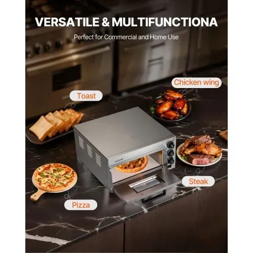 VEVOR Kommerzieller Pizzaofen für die Arbeitsplatte, 16 Zoll große Einzeldeckschicht, elektrischer Pizzaofen aus Edelstahl mit Stein und Griff, Mehrzweck-Pizzamaker für den Innenbereich zum Backen von Brezeln im Restaurant zu Hause – Bild 5