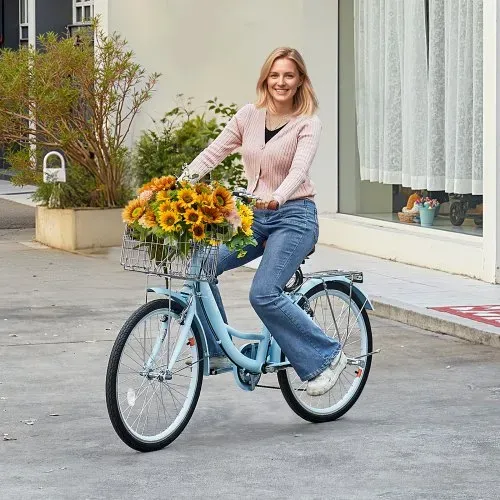 VEVOR Cruiser Fahrrad mit 7 Gängen (Reifendurchmesser 61 cm)Beach Fahrrad mit großem Korb & Gepäckträger, Cruiser-Fahrrad mit verstellbarem Sitz, für Radfahren & Trainieren & Einkaufen Blau – Bild 7