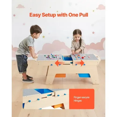 VEVOR Kindertisch 905 x 497 x 393 mm, Aktivitätstisch aus Holz, Mehrzweck-Spieltisch mit 200 Bausteinen und 3 Aufbewahrungsbehältern, Bausteintisch, Geschenk für Kinder ab 3 Jahren, Holzfarbe – Bild 3