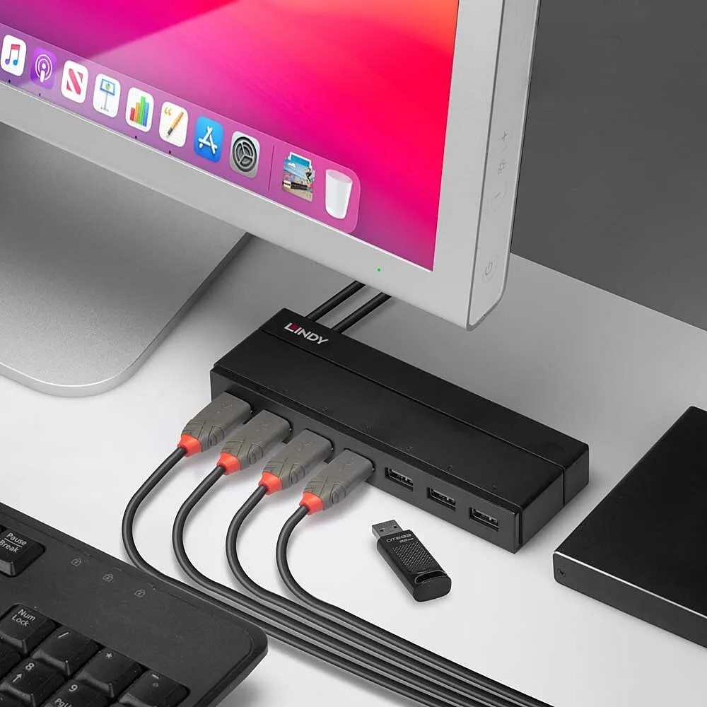 Lindy 43228 Schnittstellen-Hub USB 3.2 Gen 1 (3.1 Gen 1) Type-A 5000 Mbit/s Schwarz – Bild 5