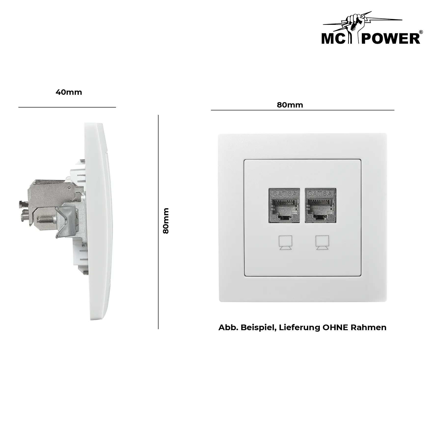 Netzwerk-Dose McPower ''Flair'' CAT6A, UP, weiß, vollgeschirmt – Bild 3