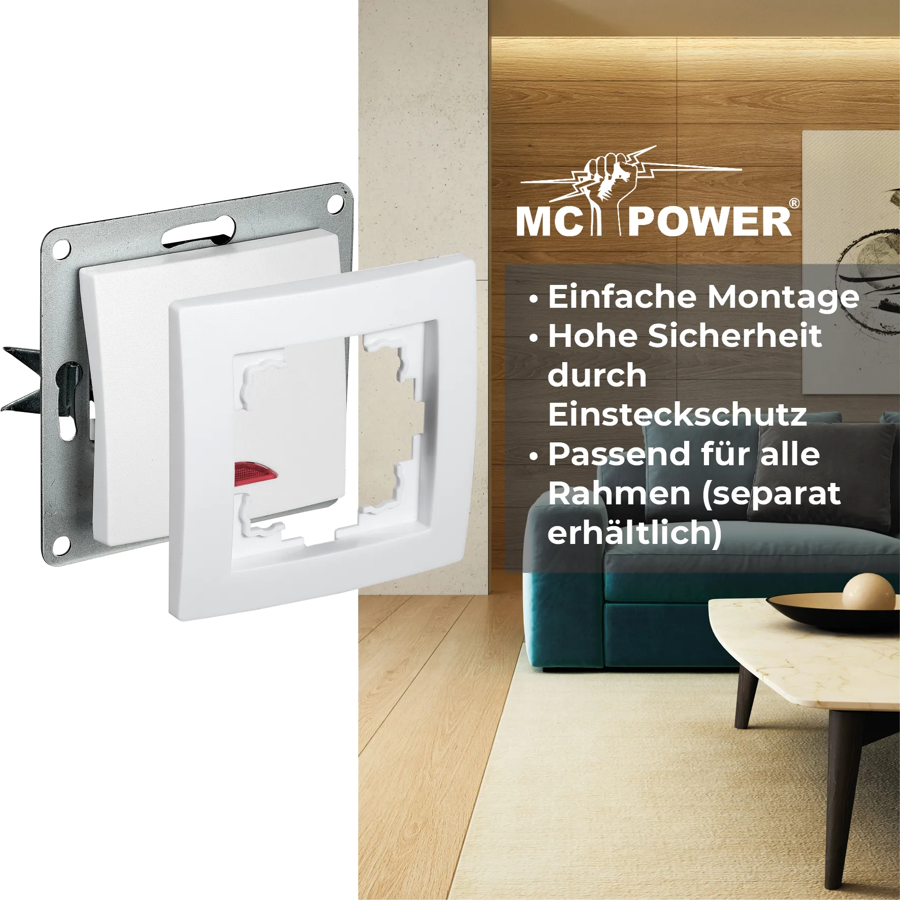 Schalter McPower ''Flair'', 250V~/10A, UP, weiß mit Orientierungsleuchte – Bild 4