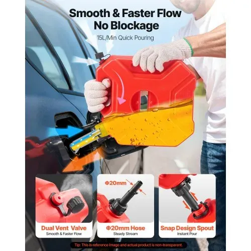 VEVOR Kraftstoffkanister 5 L, Benzinkanister mit Ausguss & verschließbarer Halterung, max. Durchflussrate 15 L/min, Flüssigkeitsbehälter für die meisten Autos, Motorräder, ATVs & UTVs, rot – Bild 3