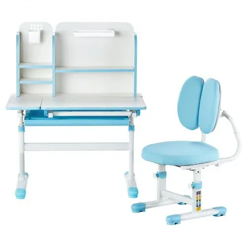 VEVOR Schreibtisch Kinderschreibtisch Arbeitstisch und Stuhl höhenverstellbarer (54-73 cm) belastbarer (100 kg) 0–40° neigbarer Tisch mit Bücherregal für Schlafzimmer Arbeitszimmer Schule Blau – Bild 8