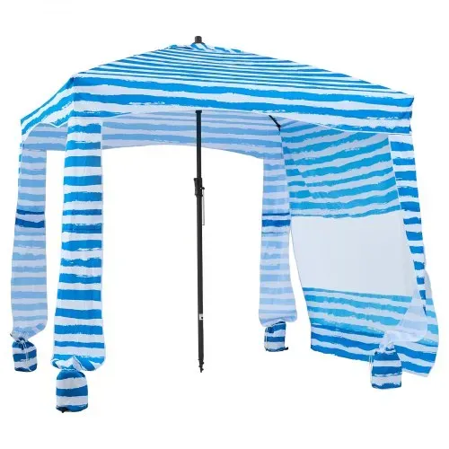 VEVOR Strand-Cabana 183 x183 cm Strandüberdachung mit Seitenwand, UPF 50+ Sonnenschutz, Strandpavillon mit Sandsäcken, tragbarer Sonnenschutz Sonnenschirm für Familie Freunde Blaue Streifen – Bild 10
