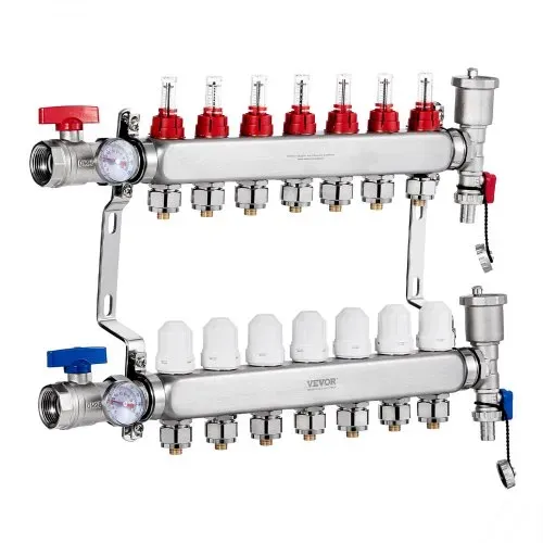 VEVOR 7-Zweig-Wärmeverteilungsverteiler, 1/2-Zoll-PEX-Rohrverteiler, Edelstahl-PEX-Verteiler für hydronische Fußbodenheizung, Wärmeverteilungs-PEX-Verteilersatz mit 1/2-Zoll-Adaptern im Lieferumfang enthalten – Bild 8