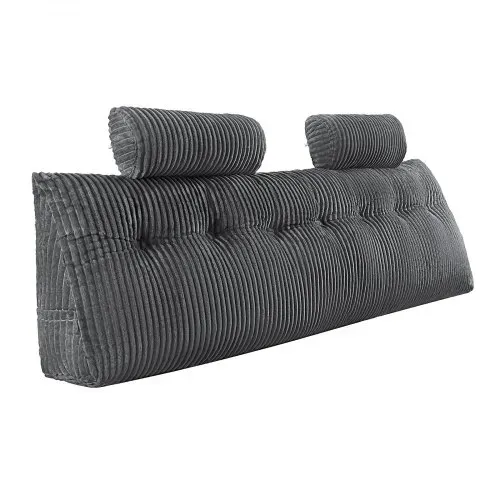 VEVOR Kopfteilkissen Keilkopfteilkissen Keilkissen (King Size) mit 2 Seitentaschen & 2 Kopfstützen, Bettkeilkissen mit waschbarem Flanelltuch, zum Lesen Spielen Arbeiten Grau (1920 x 205 x 530 mm) – Bild 10