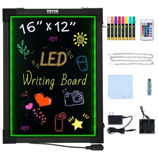 VEVOR LED-Nachrichtenschreibtafel, 16 x 12 Zoll beleuchtete, löschbare Kreidetafel, Menüschild mit Neoneffekt, Zeichentafel mit 8 fluoreszierenden Kreidemarkern und Fernbedienung, für Zuhause, Hochzeitsgeschäft VEVOR LED-Nachrichtenschreibtafel, 16 x 12 Zoll beleuchtete, löschbare Kreidetafel, Menüschild mit Neoneffekt, Zeichentafel mit 8 fluoreszierenden Kreidemarkern und Fernbedienung, für Zuhause, Hochzeitsgeschäft