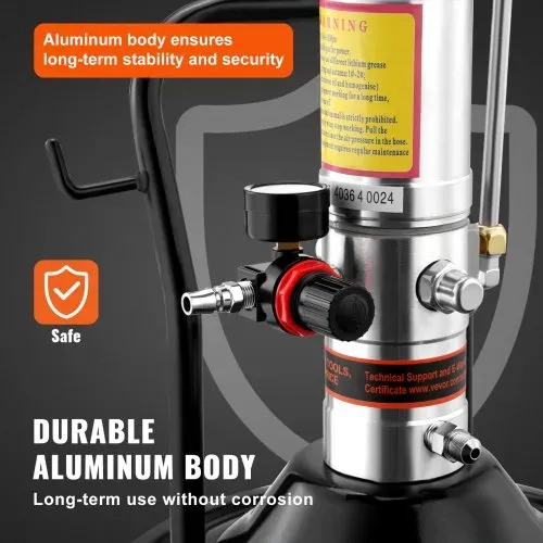 VEVOR Pneumatische 0,6-0,8Mpa Fettpumpe Druckguss-Aluminium Luftbetriebene Abschmierpumpe Durchfluss von 740 g/min Luftfettpumpe -20℃ bis 100℃ Betriebstemperatur Geeignet für 0-3# Schmierfett – Bild 4