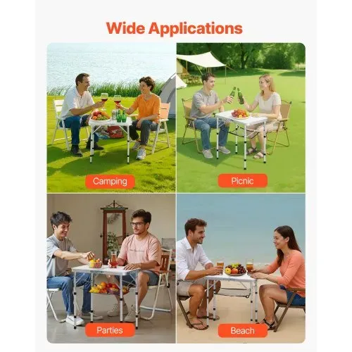VEVOR Klapptisch Buffettisch tragbarer Allzwecktisch 60 x 40 cm, höhenverstellbarer Tisch (für 2-4 Personen) mit Tragegriff, Gartentisch Campingtisch für Partys Picknick Camping Grillen BBQ, Silber – Bild 6