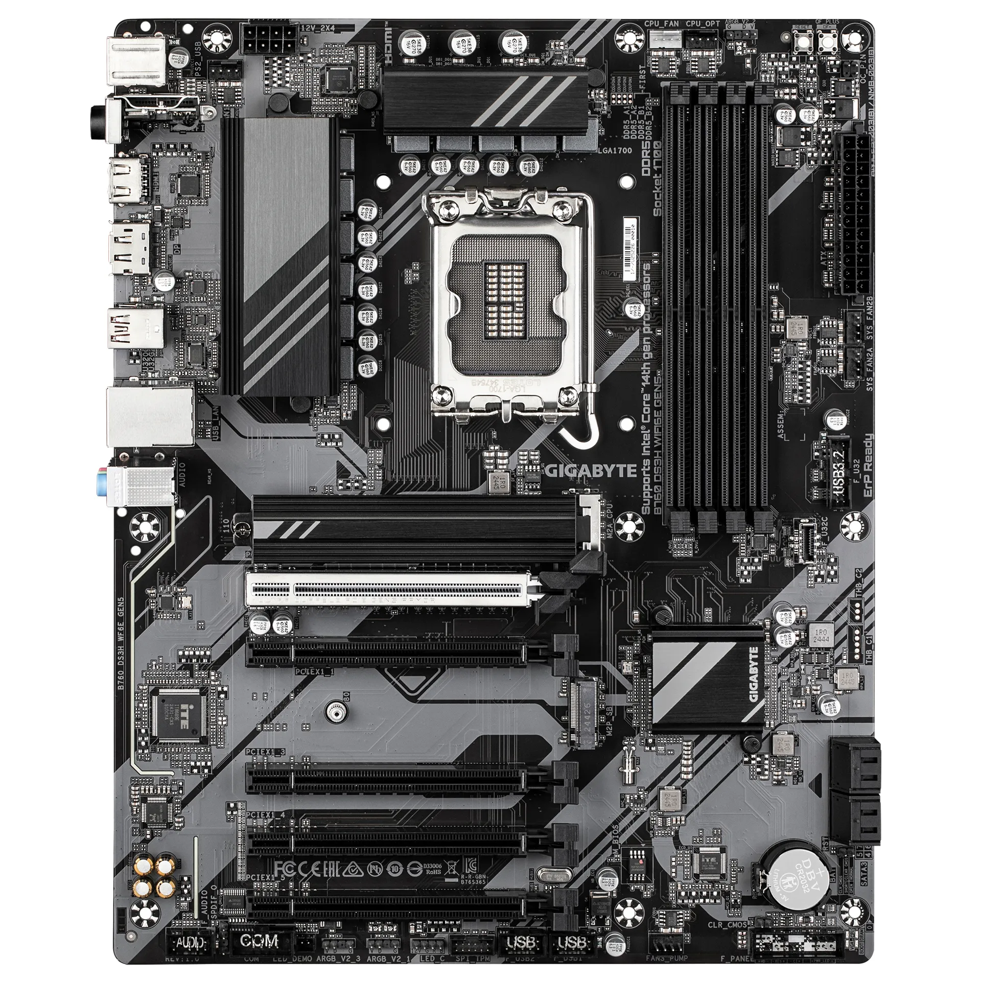 GIGABYTE B760 DS3H WIFI6E GEN5 Mainboard – Unterstützt Intel Core Prozessoren der 14. Generation, 8+2+1 Phasen Digital-VRM, bis zu 5600 MHz DDR5, 2xPCIe 4.0 M.2, Wi-Fi 6E, 1 GbE LAN, USB 3.2 Gen 2x2 – Bild 2