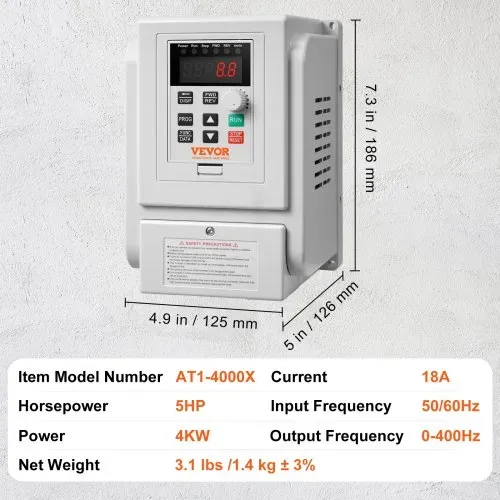 VEVOR 4kW 18A 5PS Frequenzumrichter VFD AC 220–240V Frequenzregler Drehzahlregler Frequenzwandler Wechselrichtermotor VFD Inverter Variable Frequency Driver inkl. 20cm Steuerkabel – Bild 6