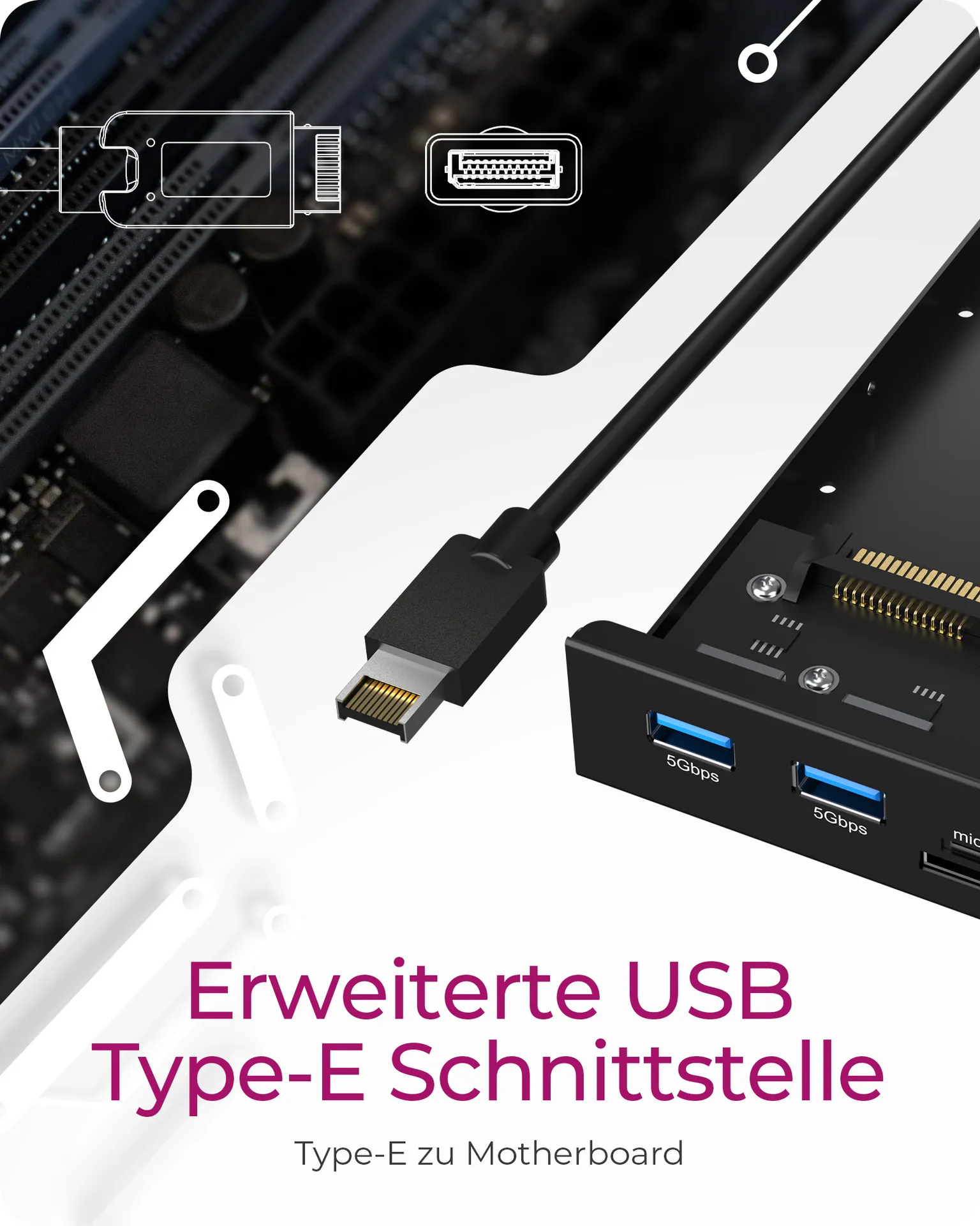 ICY BOX IB-HUB1419-i3, Front panel 3,5" mit USB Hub und Kartenleser, 2x USB-A 5 Gbit/s, 1x USB-C 5 Gbit/s, 1x USB-C 20 Gbit/s, 1x SD und 1x microSD 3.0 – Bild 4