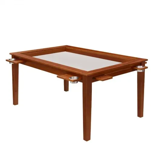 VEVOR Brettspieltisch 160x100x76cm 2-in-1 Spiel- & Esstisch 200kg Belastbar, Geräumig für 6 Spieler, Massivholz, mit Abnehmbaren Tischplatten Getränkehaltern Leder-Spielmatte & Ausziehbaren Tabletts – Bild 8