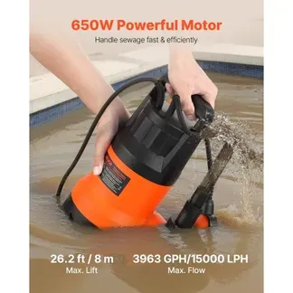 VEVOR 650W Tauchpumpe, 15000L/h, PP-GF20 Schmutzwasserpumpe für Abwasser, Schmutzwasser & sauberes Wasser mit automatischem Schwimmerschalter, 8m Förderhöhe, für Pools Teiche überflutete Bereiche VEVOR 650W Tauchpumpe, 15000L/h, PP-GF20 Schmutzwasserpumpe für Abwasser, Schmutzwasser & sauberes Wasser mit automatischem Schwimmerschalter, 8m Förderhöhe, für Pools Teiche überflutete Bereiche