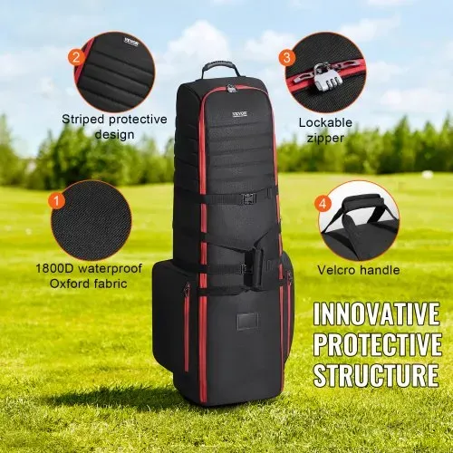 VEVOR Golf Reisetasche Golfgepäck mit Rädern, strapazierfähiges 1800D-Polyester-Oxford, weiche Golfschläger-Aufbewahrungstasche für Flugzeuge, wasserdicht verschleißfest rot + schwarz – Bild 3