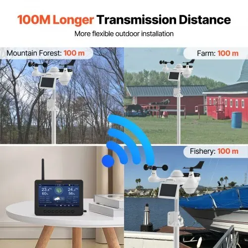 VEVOR 7-in-1 WLAN Wetterstation 186mm (7 in) TFT Display Kabelloser Außensensor IPX6 – Bild 5