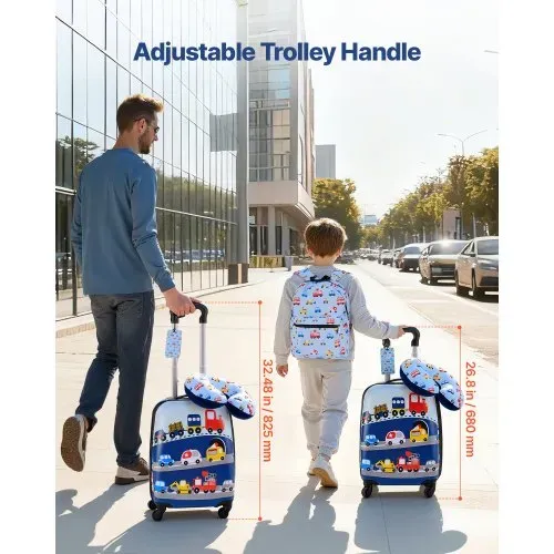 VEVOR 5 tlg. Kinderkoffer Set, 457,2 mm, Hartschalenkoffer mit Kindertrolley, Rucksack, Nackenkissen, Lunchbox & Kofferanhänge, Kofferset fürJungen & Mädchen, praktisch für Reisen Fliegen (Autos) – Bild 4