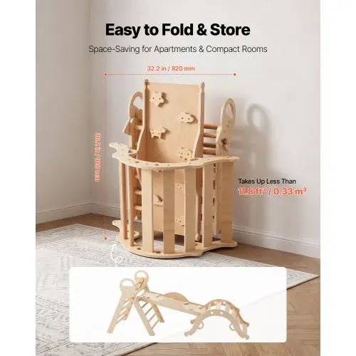 VEVOR Kletterdreieck, 9-in-1 Kletterspielzeug, mit Holzautos, Kissen, Kletterdreieck, Rutsche & Kletterbogen, bis 68 kg Belastbar, Montessori Indoor Spielset für Kinder im Alter von 1 bis 3 Jahren – Bild 5