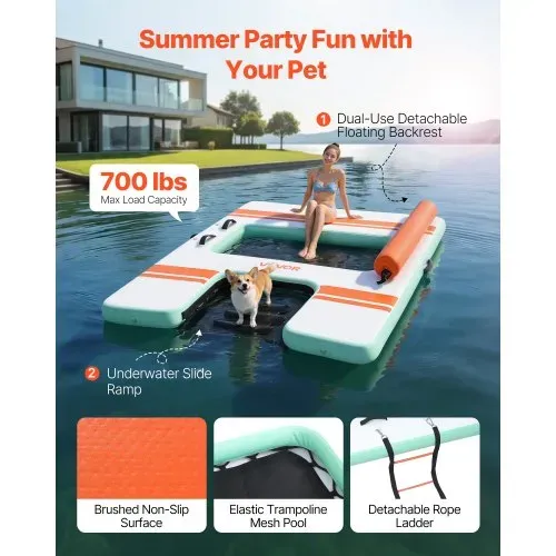 VEVOR Aufblasbares Schwimmdock, 2,44 x 1,83 m, Schwimmplattform mit Rutschfester Oberfläche, Tragetasche & Abnehmbarer Leiter, Schwimmende Insel, Wasserplattform für Pool, Strand & Meer VEVOR Aufblasbares Schwimmdock, 2,44 x 1,83 m, Schwimmplattform mit Rutschfester Oberfläche, Tragetasche & Abnehmbarer Leiter, Schwimmende Insel, Wasserplattform für Pool, Strand & Meer