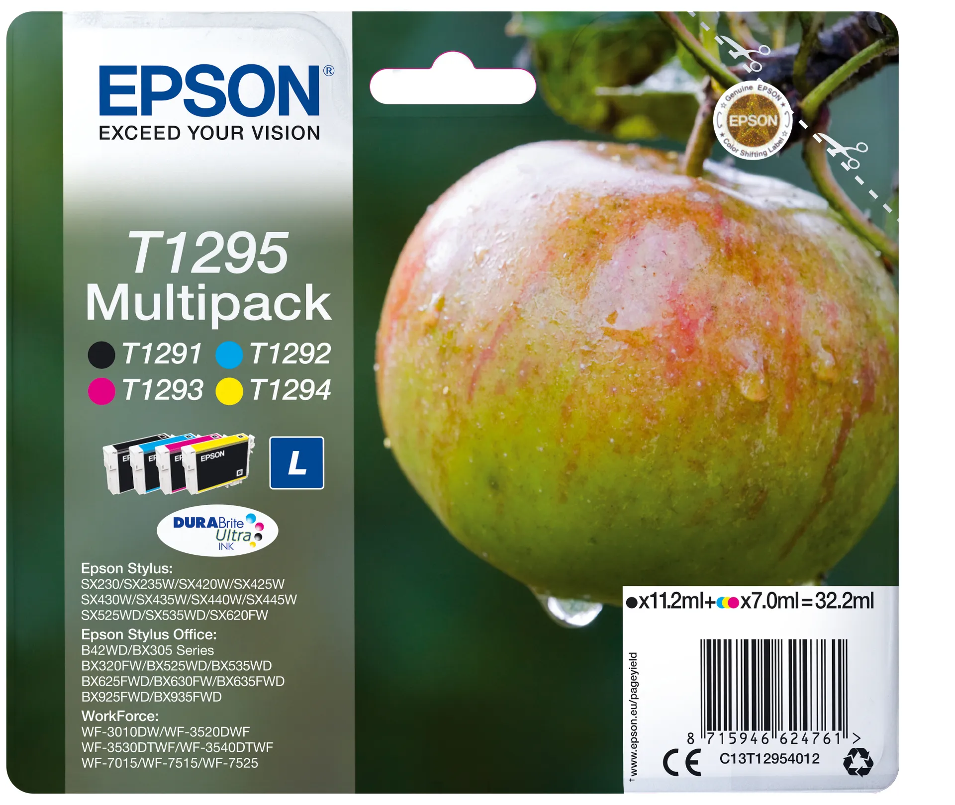 Epson Apple Multipack 4 Farben T1295, DURABrite Ultra Ink Epson Apple Multipack 4 Farben T1295, DURABrite Ultra Ink