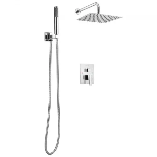 VEVOR Duscharmatur Regenduschsystem fürs Badezimmer Duschsystem mit 254 mm quadratischen Regenduschkopf & Handbrause, wandmontierte Badezimmerarmaturen mit Messingventil & Zierset, Silberchrom – Bild 8