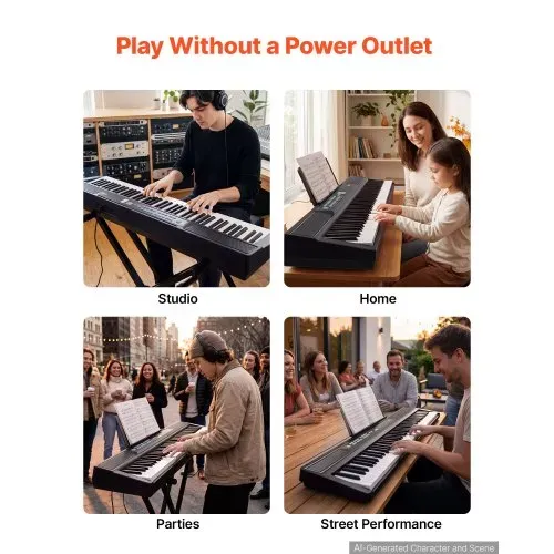 VEVOR Digitalpiano 88 Tasten Halbgewichtet E-Piano Elektronisches Keyboard Geeignet für Anfänger und Fortgeschrittene, 128 Klänge und Rhythmen, HiFi-Stereolautsprecher, Pedal, Notenablage, USB/MIDI – Bild 5