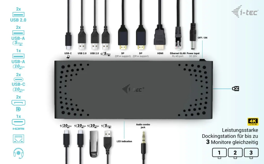 i-tec USB-C Triple Display Docking Station Gen 2 + Power Delivery 100W – Bild 4