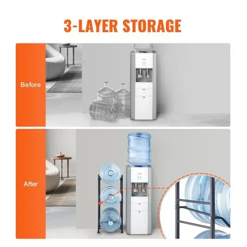 VEVOR Wasserkrughalter mit 3 Ebenen, 5-Gallonen-Wasserflaschenhalter, einreihiges Wasserflaschenregal für 3 Flaschen, robustes Wasserkrugregal für Küche, Büro, Wohnzimmer, schwarz – Bild 2