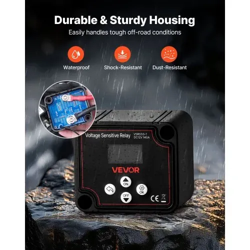 VEVOR Doppelbatterie Trennrelais Kit, 12 V 140 A 6m 13.3 mm² (6 AWG), VSR-spannungsempfindliches Relais mit Voltmeter, LCD-Bildschirm, Batterie-Trennschalter, kompatibel mit Lithium-Batterien, für UTV, ATV – Bild 5