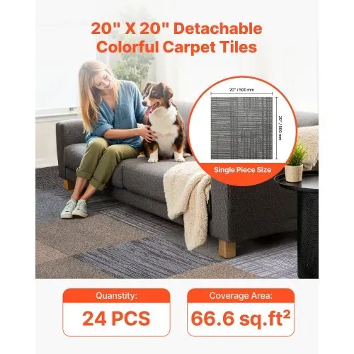 VEVOR Teppichfliesen 500 x 500 x 6 mm, 24er-Pack, selbstklebender Teppichboden mit Fläche von 6,2 m², Teppich Bodenbelag, einfacher DIY-Austausch für Wohnzimmer und Büro, mehrfarbig VEVOR Teppichfliesen 500 x 500 x 6 mm, 24er-Pack, selbstklebender Teppichboden mit Fläche von 6,2 m², Teppich Bodenbelag, einfacher DIY-Austausch für Wohnzimmer und Büro, mehrfarbig
