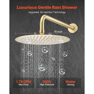 VEVOR Duscharmatur Regenduschsystem fürs Badezimmer Duschsystem mit 254 mm runden Regenduschkopf & Handbrause, wandmontierte Badezimmerarmaturen mit Messingventil & Zierset, gebürstetes Gold VEVOR Duscharmatur Regenduschsystem fürs Badezimmer Duschsystem mit 254 mm runden Regenduschkopf & Handbrause, wandmontierte Badezimmerarmaturen mit Messingventil & Zierset, gebürstetes Gold