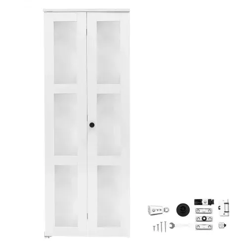 VEVOR Falttür Klapptür Komplettset 762 mm (Zwei 381 mm) x 2032 mm Milchglas, für Schränke & Schlafzimmer, Zweiflügelige Faltschiebetür mit Metallbeschlägen & Verbundrahmen, Stilvoll & Platzsparend, Weiß – Bild 8