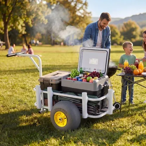 VEVOR Angelwagen Faltbar, 90,7kg Belastbarer Bollerwagen mit PU-Luftreifen, Transportwagen aus Kohlenstoffstahl mit 7 PP-Rutenhaltern, Multifunktionale Transportkarre für Angeln Camping Strand Outdoor – Bild 7