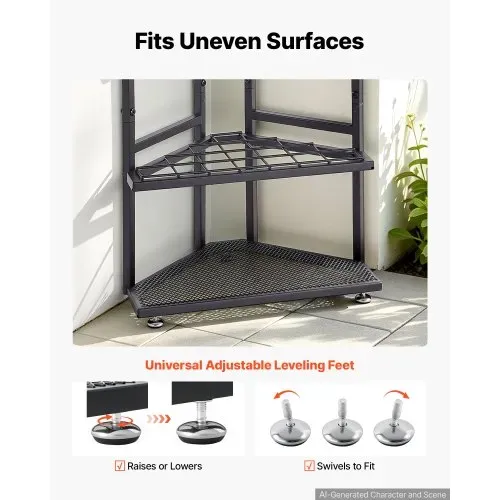 VEVOR Gartengeräte Ständer 410x275x610mm Gerätehalter für Ecke Schwarz, Aufbewahrungsregal für Garage Garten, Organizer aus Stahl für Besen Mopp Rechen, mit Doppelschichtschlitzen & Nivellierfüßen – Bild 3