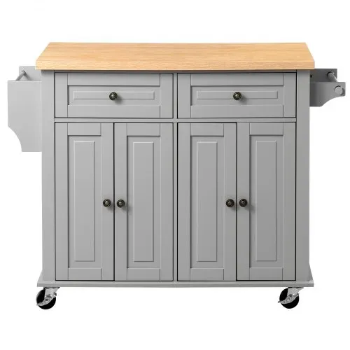 VEVOR Kücheninselwagen mit 2 Schubladen & 2 Türen Mobile Kücheninsel Grau, Küchenwagen mit Gewürzhalter, Handtuchhalter & Tischplatte (900 x 450 x 27 mm) fürs Esszimmer, Küche, Servierwagen – Bild 8