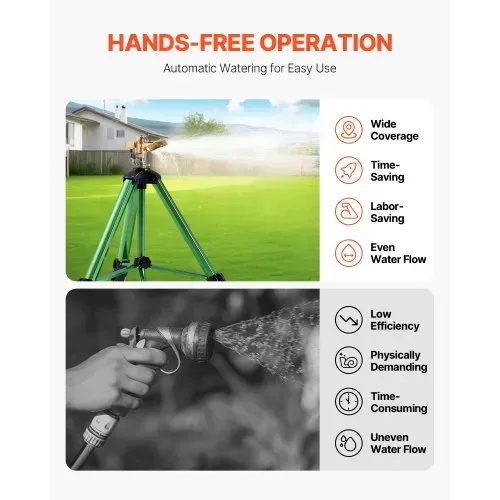 VEVOR Stativ Impulsregner, 2er-Pack, Rasensprenger mit Messingkopf & G3/4 Zoll-Anschluss, 360°-Gartenbewässerung, Sprinkler 430 bis 940 mm Höhenverstellbar, Kreisregner, Sprühregner, Stativregner – Bild 4