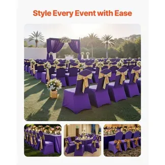 VEVOR Stuhlhussen Stuhlbezug 50 Stk. waschbarer & abnehmbarer Stuhlüberzug aus Polyester-Spandex für Hochzeitsfeiern Esszimmerbankette Restaurant, passend für Stühle (51 x 45 x 95 cm) Violett VEVOR Stuhlhussen Stuhlbezug 50 Stk. waschbarer & abnehmbarer Stuhlüberzug aus Polyester-Spandex für Hochzeitsfeiern Esszimmerbankette Restaurant, passend für Stühle (51 x 45 x 95 cm) Violett