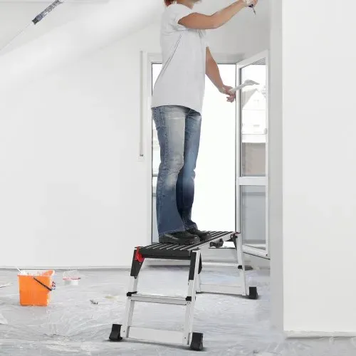 VEVOR Alu Arbeitsplattform Klappwerkbank 100x30x48,7cm Arbeitsbühne 200kg Tragfähigkeit Trittbank mit Sicherheitsschlössern Trittleiter für Zuhause Büro Werkstatt & Garage Silber – Bild 7