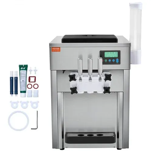 VEVOR Kommerzielle Eismaschine, 1800 W, 3-Geschmacksrichtungen, Softeismaschine Arbeitsplatte, 2 x 4 L Trichter, 2 x 1,8 L Zylinder, LCD-Bildschirm, Automatische Reinigung, Vorkühlung – Bild 8