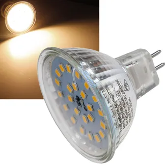 LED Strahler MR16 „H55 SMD“ 120°, 3000k, 420lm, 12V/4W, warmweiß LED Strahler MR16 „H55 SMD“ 120°, 3000k, 420lm, 12V/4W, warmweiß