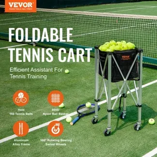 VEVOR Faltbarer Tennisballbehälter, fasst 150 Tennisbälle, leichter Tennisballkorbwagen aus Aluminiumlegierung mit Rädern, abnehmbare Tasche, Tragetasche, tragbarer Sport-Lehrwagen für Tennisspieler VEVOR Faltbarer Tennisballbehälter, fasst 150 Tennisbälle, leichter Tennisballkorbwagen aus Aluminiumlegierung mit Rädern, abnehmbare Tasche, Tragetasche, tragbarer Sport-Lehrwagen für Tennisspieler