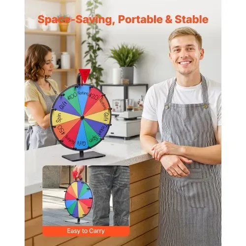 VEVOR Glücksrad Drehrad (305 mm) 12 Slots Glücksrad mit Ständer, Lotteriespiele Gewinn-Roulette mit Tafelschwamm und 2 Markern, 6 Farben, Spinning Prize Wheel ideal für Party Kneipe Messe – Bild 4