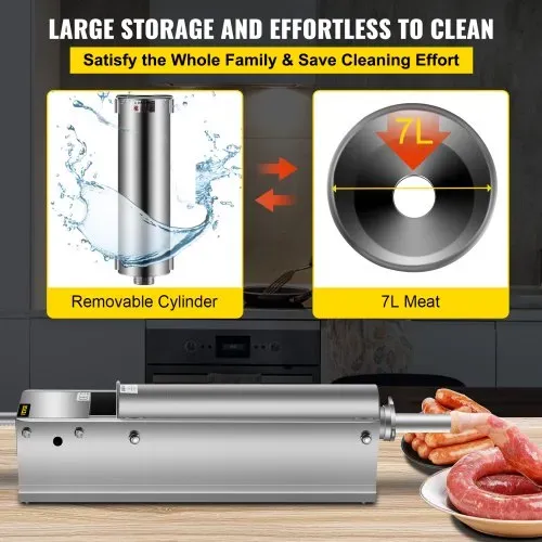 VEVOR Wurstfüller 7L Fleischwölfe Wurstmaschine Wurstfüllmaschine Horizontal Edelstahl Wurstspritze – Bild 5