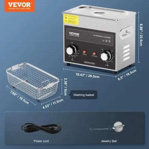 VEVOR 3L Ultraschallreiniger mit Heiztimer und Korb professionelle digitale Schallkavitationsmaschine, 120 W Reinigungsmaschine für Uhreninstrumente Brillen Münzen Metallteile Werkzeuge Silber – Bild 6