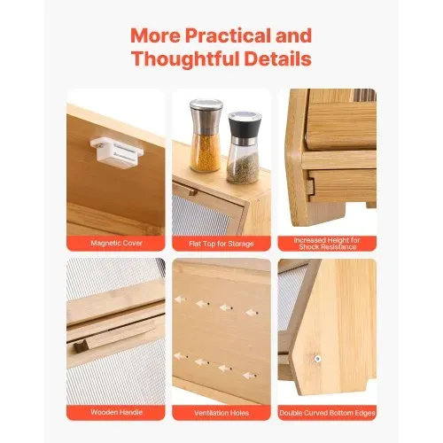 VEVOR Doppellagiger Brotkasten für Küchentheke Brotbehälter Brotbox Brot-Organizer aus Holz für selbstgebackenes Brot, Aufbewahrungsbehälter mit gewellter Acryl-Türplatte, Brotaufbewahrung Natur – Bild 5