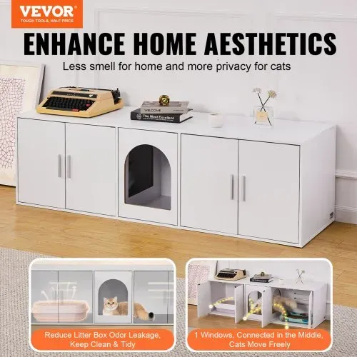 VEVOR Katzentoilettengehäuse für 2 Katzen, Katzentoilettenmöbel versteckt mit Doppelzimmern, Katzentoilettenschrank aus Holz passt in die meisten Katzentoiletten, 57,9″L x 18,3″B x 17,9″H, weiß VEVOR Katzentoilettengehäuse für 2 Katzen, Katzentoilettenmöbel versteckt mit Doppelzimmern, Katzentoilettenschrank aus Holz passt in die meisten Katzentoiletten, 57,9″L x 18,3″B x 17,9″H, weiß