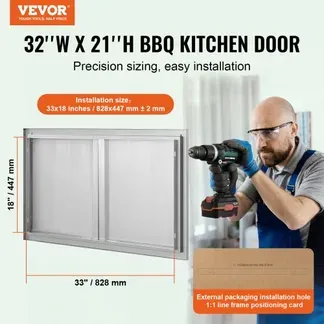 VEVOR Grill-Zugangstür, 914 x 534 mm, Doppelte Außenküchentür, Flächenbündig Montierte Edelstahltür, Vertikale Wandtür mit Versenkbaren Griffen, für Grillinsel, Grillstation, Außenschrank VEVOR Grill-Zugangstür, 914 x 534 mm, Doppelte Außenküchentür, Flächenbündig Montierte Edelstahltür, Vertikale Wandtür mit Versenkbaren Griffen, für Grillinsel, Grillstation, Außenschrank
